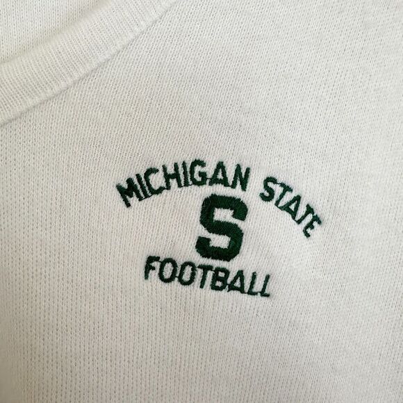 Champion Vintage 80s Unisex Michigan State Football Cream Acrylic V Neck Sweater - Picture 5 of 10